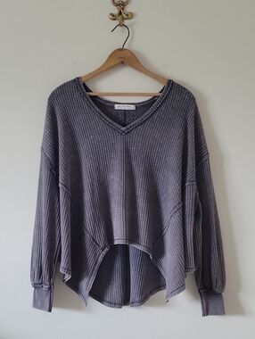 We the Free Washed Charcoal Waffle Knit Long Sleeve Size XS